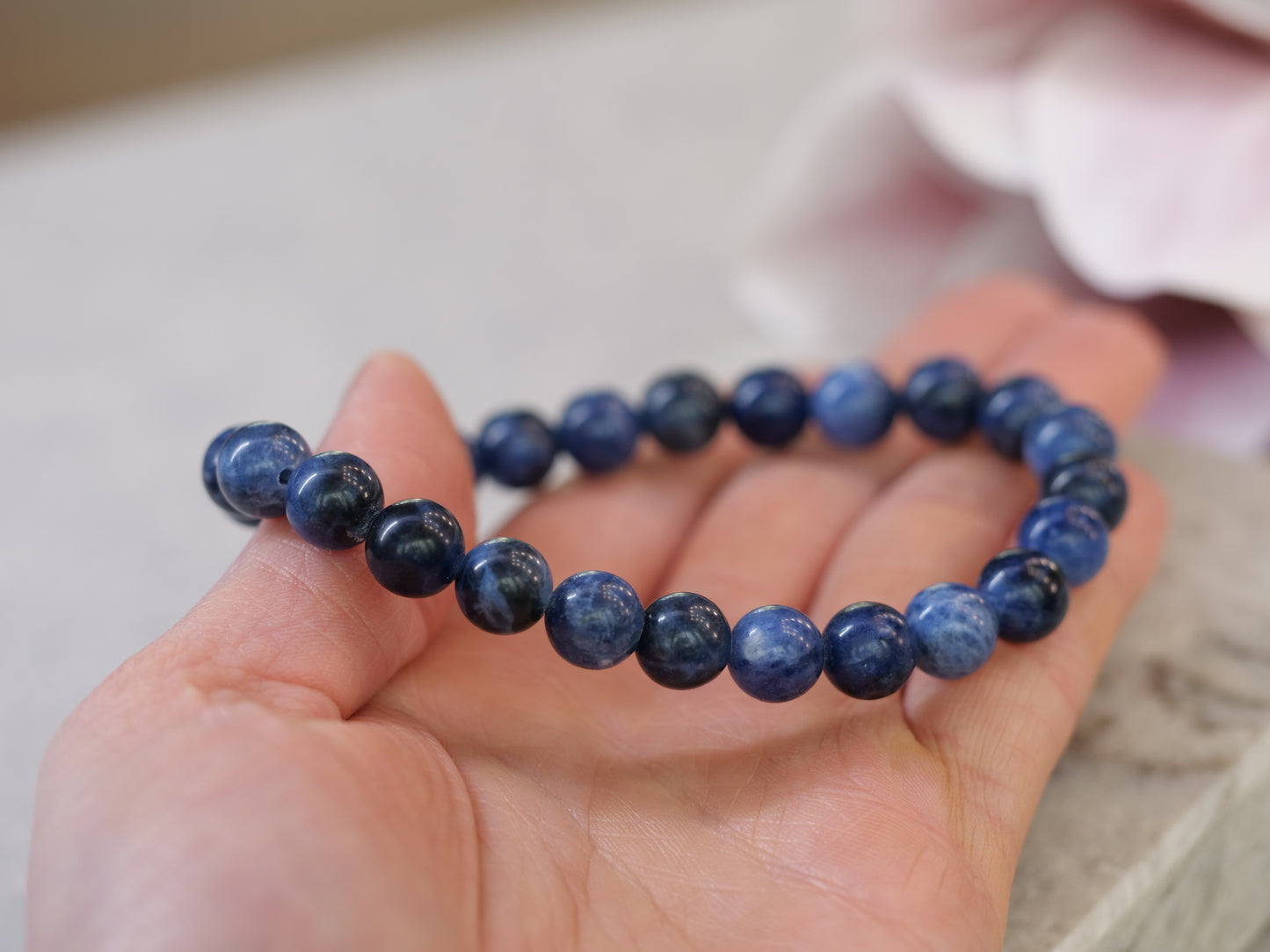 Sodalite 8mm Beaded Natural Gemstone Elastic Bracelet, Genuine Top Grade Gift Jewelry, Men Women Fashion Crystal Energy Jewellery