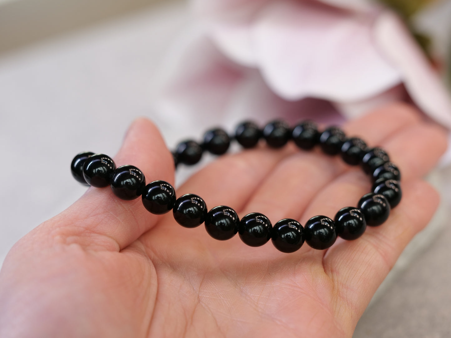 Black Onyx 8mm Beaded Natural Gemstone Elastic Bracelet, Genuine Top Grade Gift Jewelry, Men Women Fashion Crystal Energy Jewellery