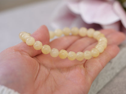 Yellow Jade 8mm Beaded Natural Gemstone Elastic Bracelet, Genuine Top Grade Gift Jewelry, Men Women Fashion Crystal Energy Jewellery