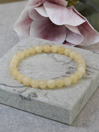 Yellow Jade 8mm Beaded Natural Gemstone Elastic Bracelet, Genuine Top Grade Gift Jewelry, Men Women Fashion Crystal Energy Jewellery