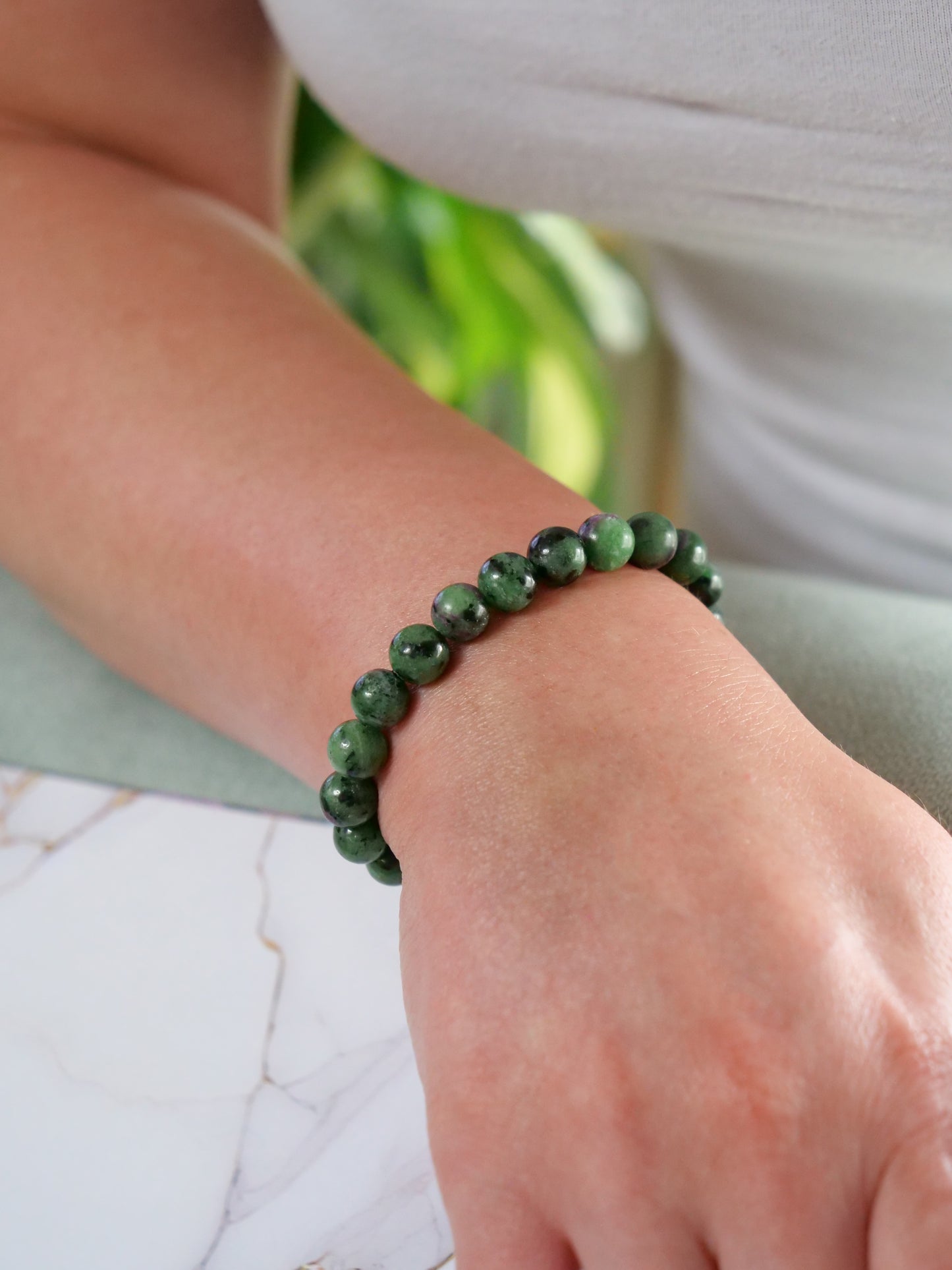 Ruby Zoisite 8mm Beaded Natural Gemstone Elastic Bracelet, Genuine Top Grade Gift Jewelry, Men Women Fashion Crystal Energy Jewellery