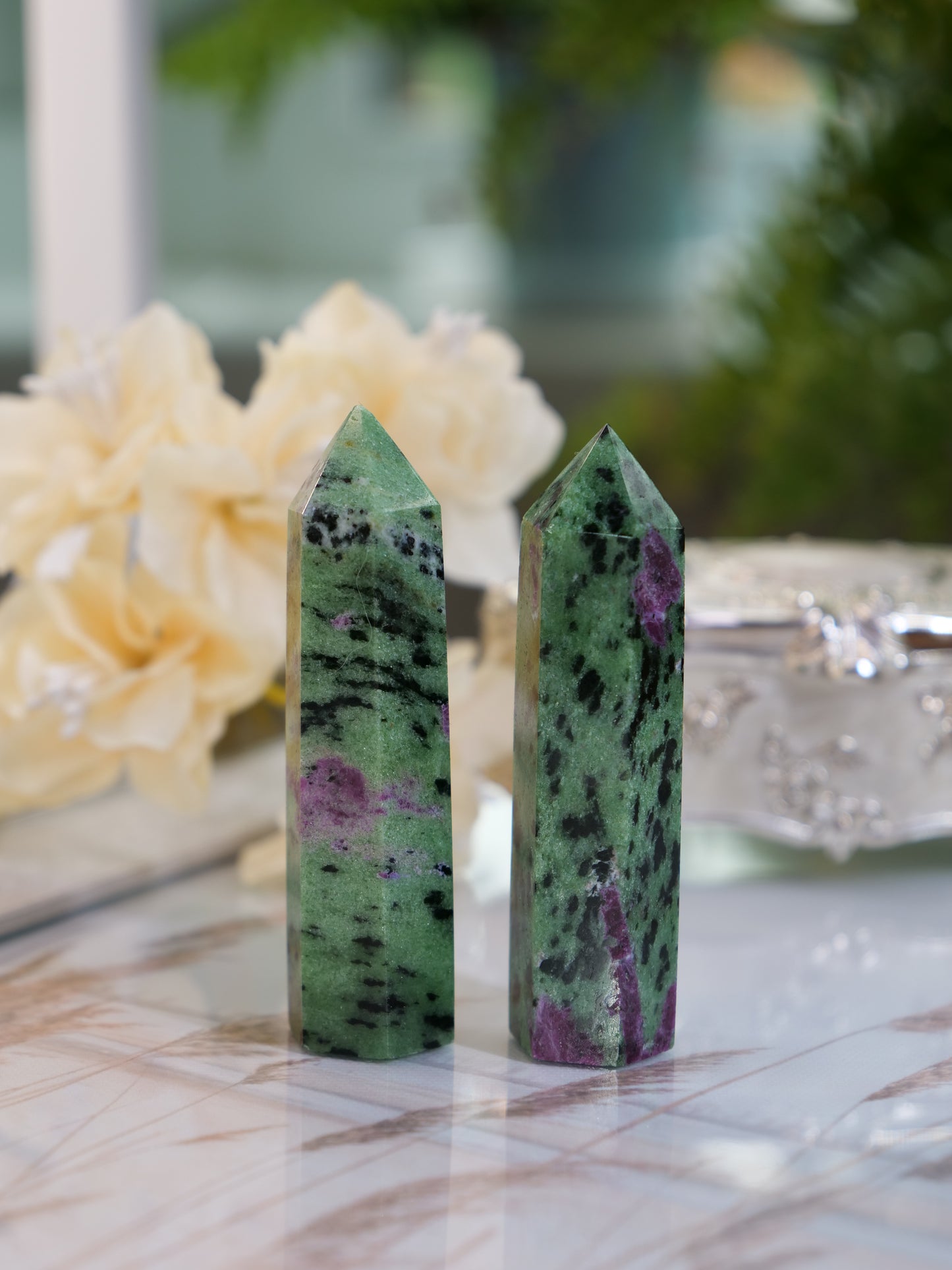 Ruby Zoisite 3-inch Natural Energy Crystal Tower Point Mineral Gemstone, Home Decoration Obelisk Gift Meditation Wand Gem