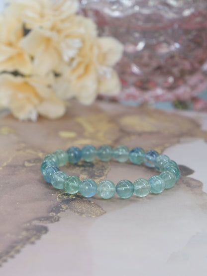 Blue Green Fluorite 8mm Beaded Natural Gemstone Elastic Bracelet, Genuine Top Grade Gift Jewelry, Men Women Fashion Crystal Energy Jewellery