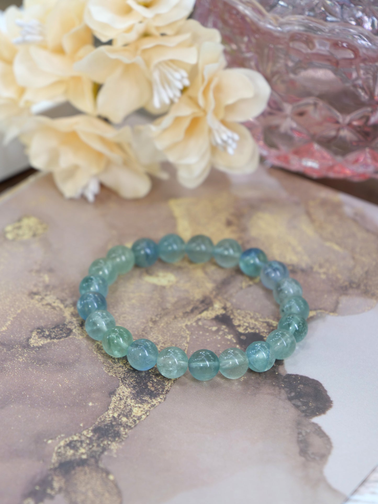 Blue Green Fluorite 8mm Beaded Natural Gemstone Elastic Bracelet, Genuine Top Grade Gift Jewelry, Men Women Fashion Crystal Energy Jewellery