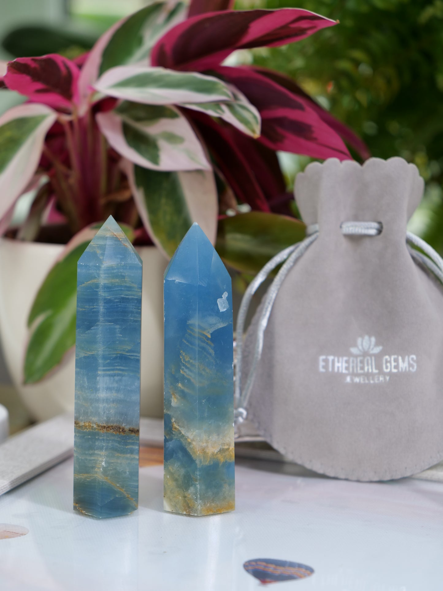 Lemurian Aquatine Calcite 3.9-inch Natural Energy Crystal Tower Point Mineral Gemstone, Home Decoration Obelisk Gift Meditation Wand Gem