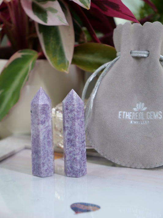 Lepidolite 2.5-inch Natural Energy Crystal Tower Point Mineral Gemstone, Home Decoration Obelisk Gift Meditation Wand Gem