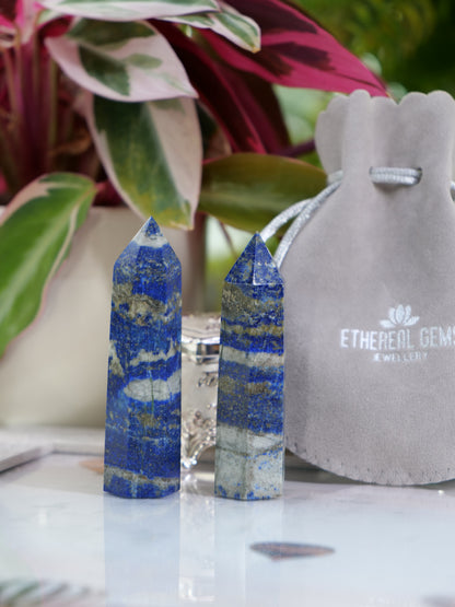 Lapis Lazuli 3-inch Natural Energy Crystal Tower Point Mineral Gemstone, Home Decoration Obelisk Gift Meditation Wand Gem