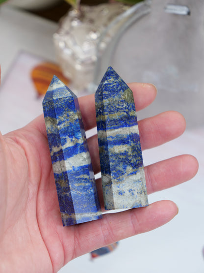 Lapis Lazuli 3-inch Natural Energy Crystal Tower Point Mineral Gemstone, Home Decoration Obelisk Gift Meditation Wand Gem