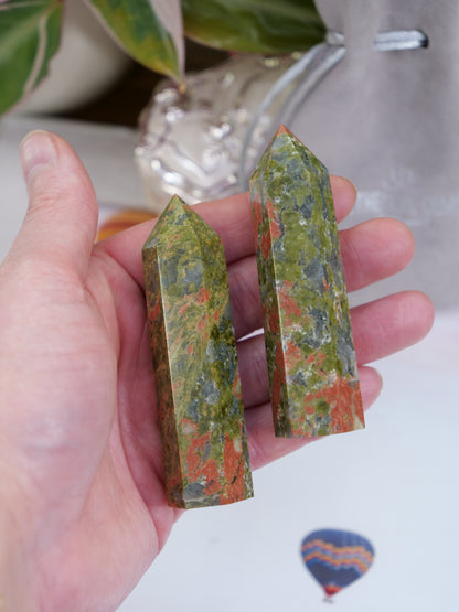 Unakite 3-inch Natural Energy Crystal Tower Point Mineral Gemstone, Home Decoration Obelisk Gift Meditation Wand Gem