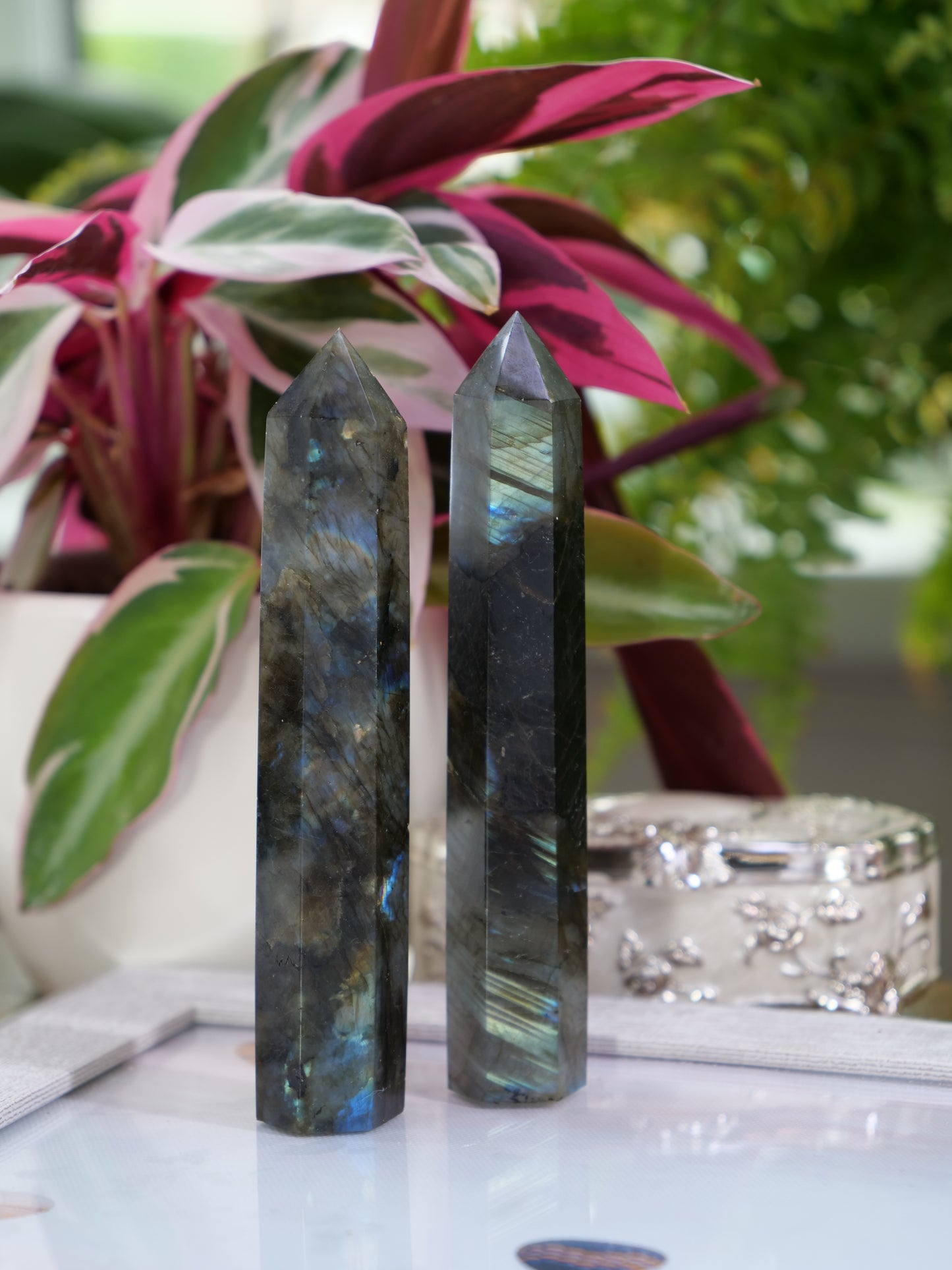 Labradorite 5-inch Natural Energy Crystal Tower Point Mineral Gemstone, Home Decoration Obelisk Gift Meditation Wand Gem