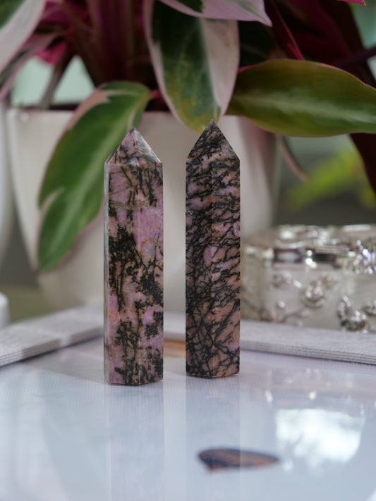 Rhodonite 3-inch Natural Energy Crystal Tower Point Mineral Gemstone, Home Decoration Obelisk Gift Meditation Wand Gem