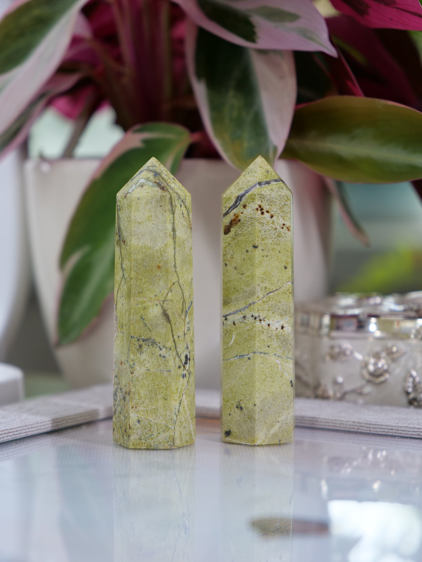 Lizardite 3-inch Natural Energy Crystal Tower Point Mineral Gemstone, Home Decoration Obelisk Gift Meditation Wand Gem