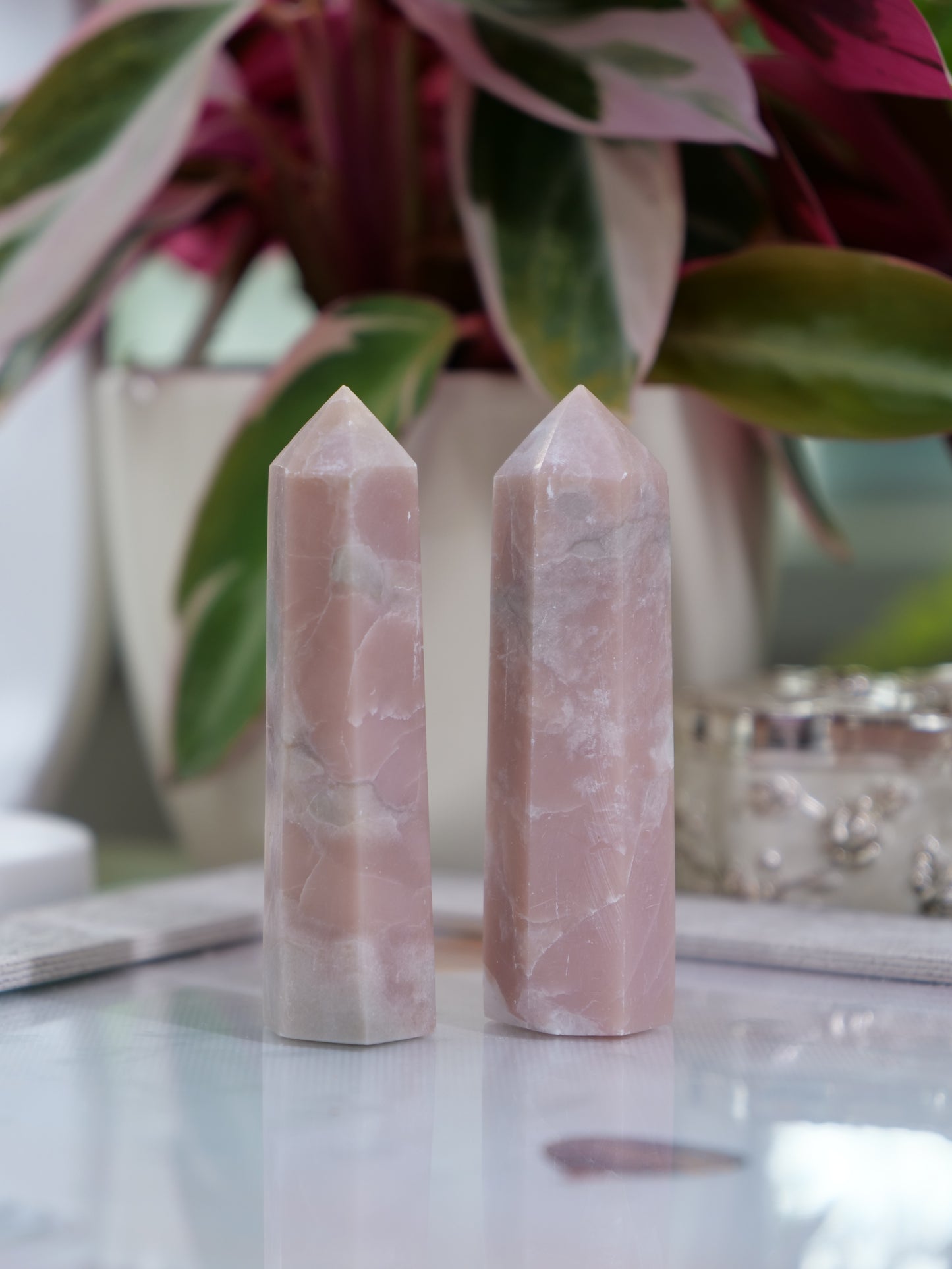 Pink Opal 3-inch Natural Energy Crystal Tower Point Mineral Gemstone, Home Decoration Obelisk Gift Meditation Wand Gem