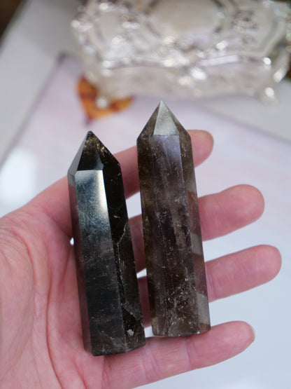 Smoky Quartz 3-inch Natural Energy Crystal Tower Point Mineral Gemstone, Home Decoration Obelisk Gift Meditation Wand Gem