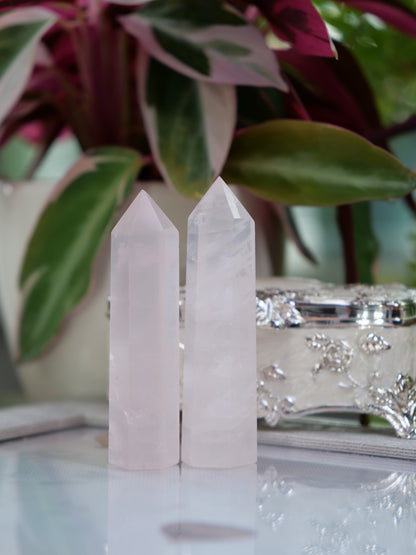 Rose Quartz 3-inch Natural Energy Crystal Tower Point Mineral Gemstone, Home Decoration Obelisk Gift Meditation Wand Gem