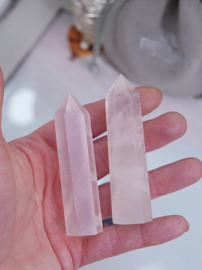 Rose Quartz 3-inch Natural Energy Crystal Tower Point Mineral Gemstone, Home Decoration Obelisk Gift Meditation Wand Gem