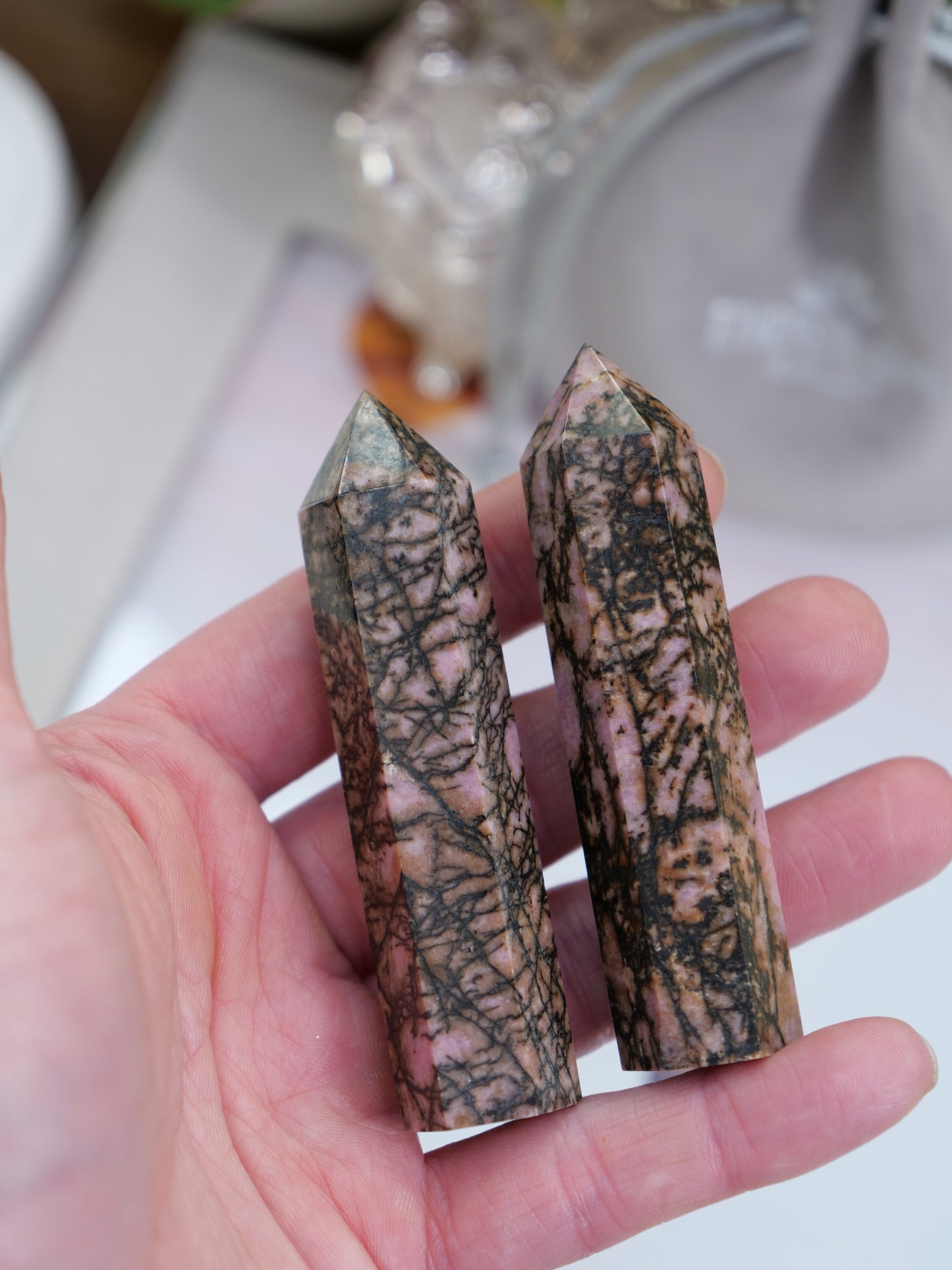 Rhodonite 3-inch Natural Energy Crystal Tower Point Mineral Gemstone, Home Decoration Obelisk Gift Meditation Wand Gem