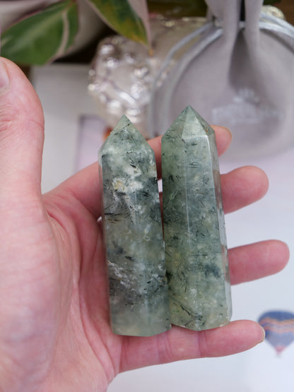 Prehnite 3-inch Natural Energy Crystal Tower Point Mineral Gemstone, Home Decoration Obelisk Gift Meditation Wand Gem