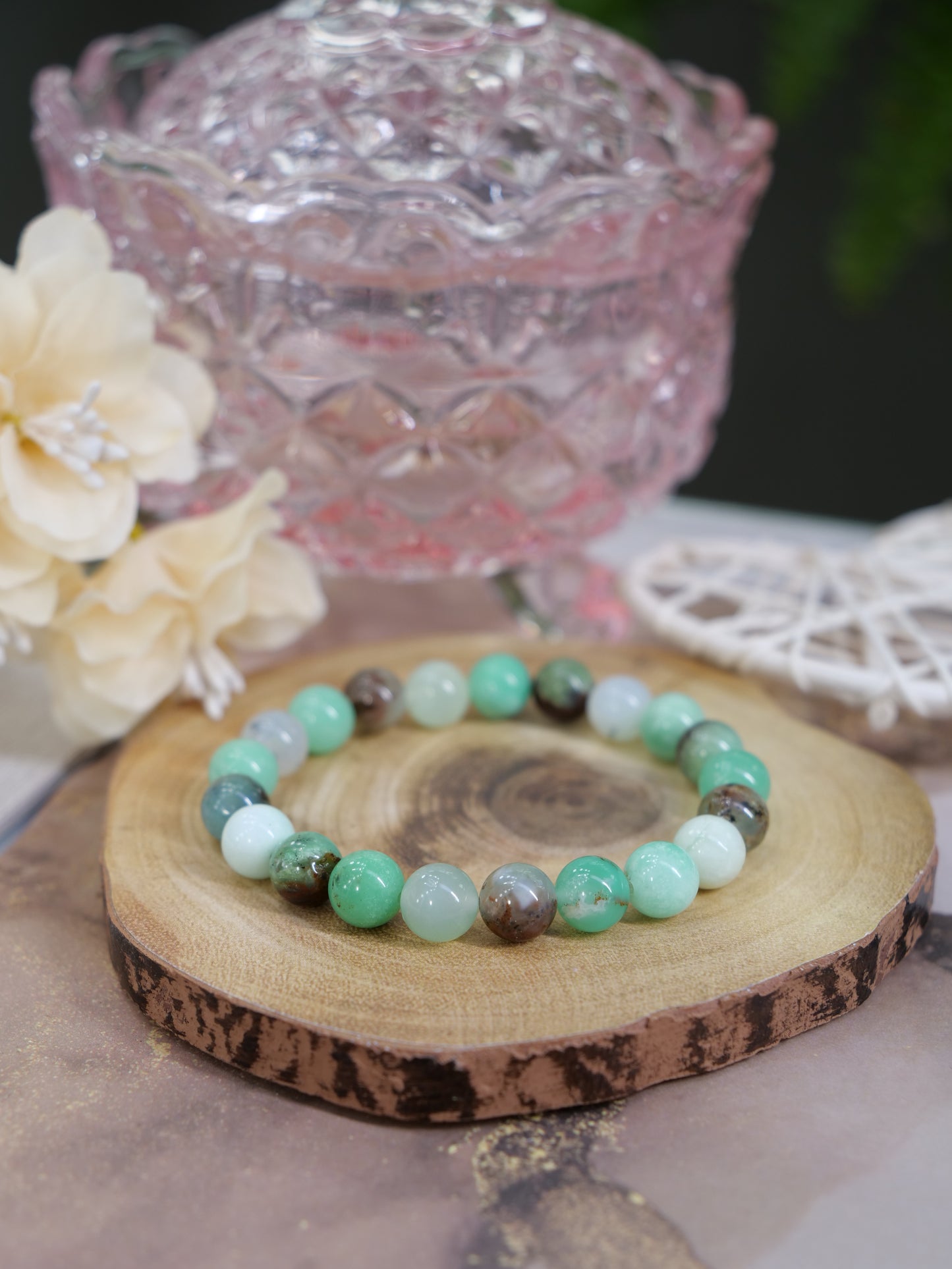 Chrysoprase 8mm Beaded Natural Gemstone Elastic Bracelet, Genuine Top Grade Gift Jewelry, Men Women Fashion Crystal Energy Jewellery