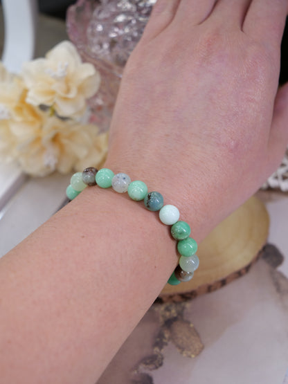 Chrysoprase 8mm Beaded Natural Gemstone Elastic Bracelet, Genuine Top Grade Gift Jewelry, Men Women Fashion Crystal Energy Jewellery