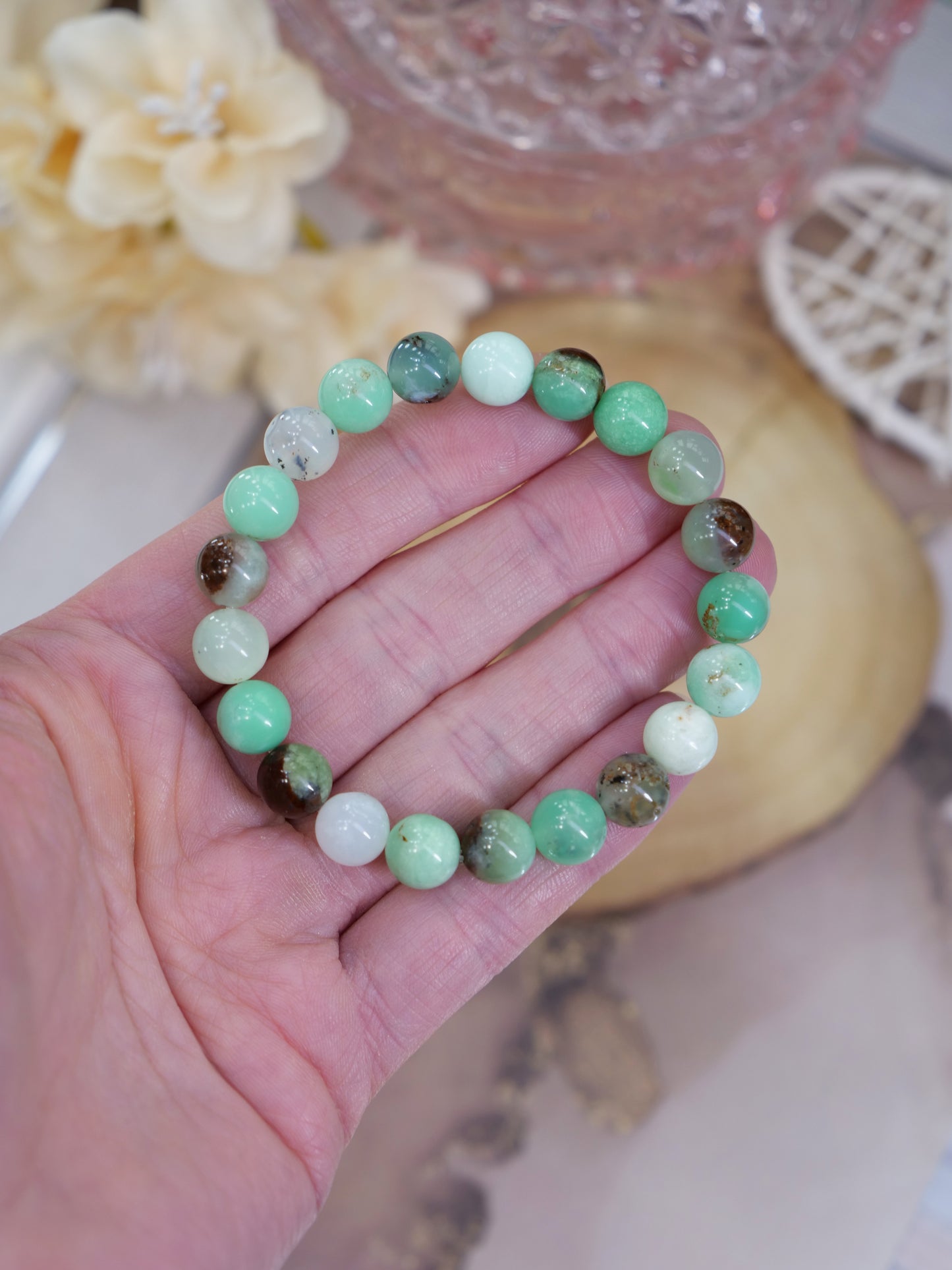 Chrysoprase 8mm Beaded Natural Gemstone Elastic Bracelet, Genuine Top Grade Gift Jewelry, Men Women Fashion Crystal Energy Jewellery