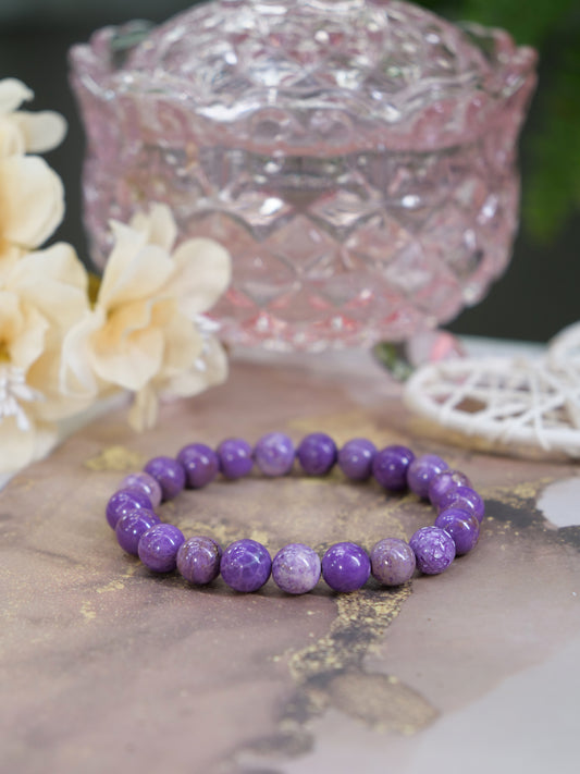 Lepidolite 8mm Beaded Natural Gemstone Elastic Bracelet, Genuine Top Grade Gift Jewelry, Men Women Fashion Crystal Energy Jewellery