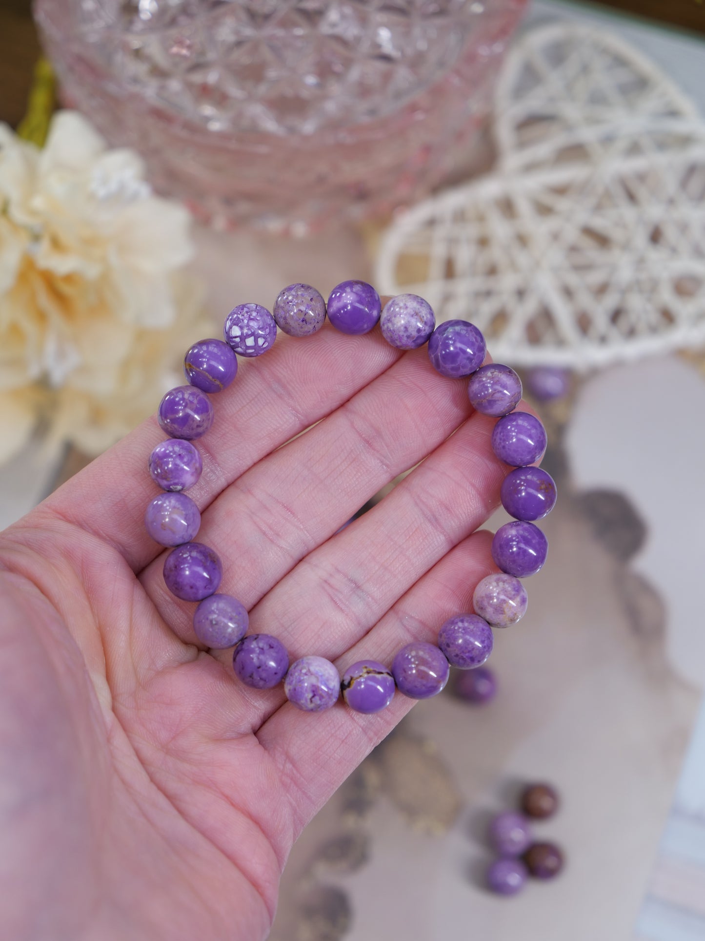 Lepidolite 8mm Beaded Natural Gemstone Elastic Bracelet, Genuine Top Grade Gift Jewelry, Men Women Fashion Crystal Energy Jewellery