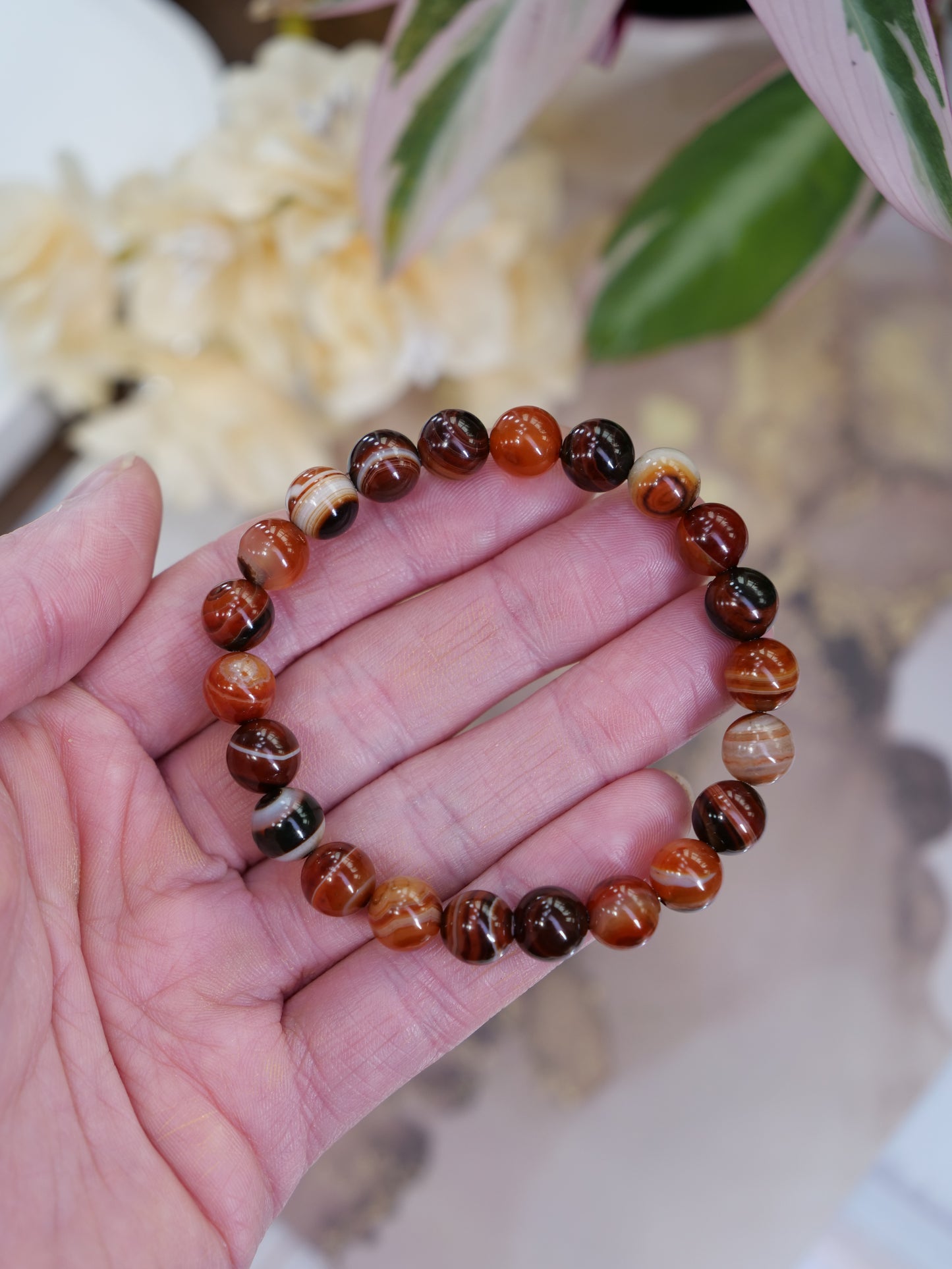 Sardonyx 8mm Beaded Natural Gemstone Elastic Bracelet, Genuine Top Grade Gift Jewelry, Men Women Fashion Crystal Energy Jewellery