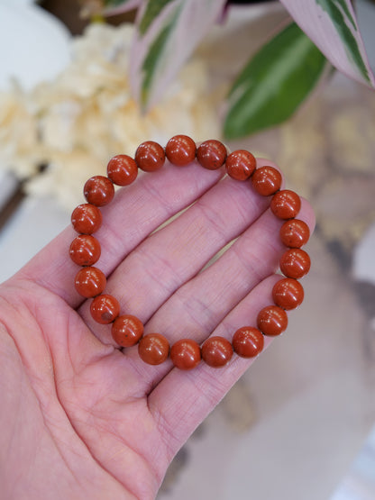 Red Jasper 8mm Beaded Natural Gemstone Elastic Bracelet, Genuine Top Grade Gift Jewelry, Men Women Fashion Crystal Energy Jewellery