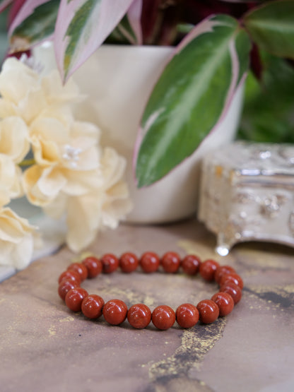 Red Jasper 8mm Beaded Natural Gemstone Elastic Bracelet, Genuine Top Grade Gift Jewelry, Men Women Fashion Crystal Energy Jewellery