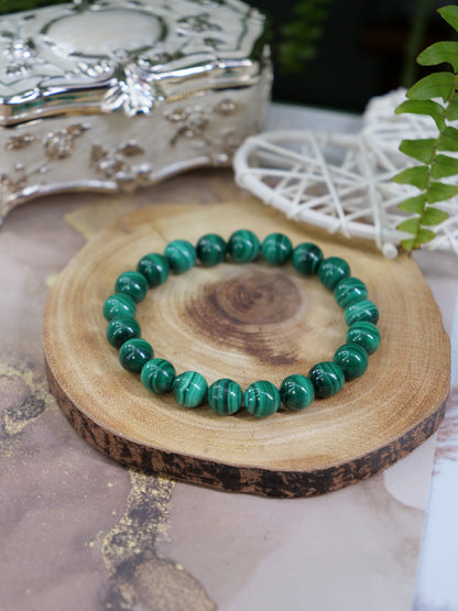 Malachite 8mm Beaded Natural Gemstone Elastic Bracelet, Genuine Top Grade Gift Jewelry, Men Women Fashion Crystal Energy Jewellery