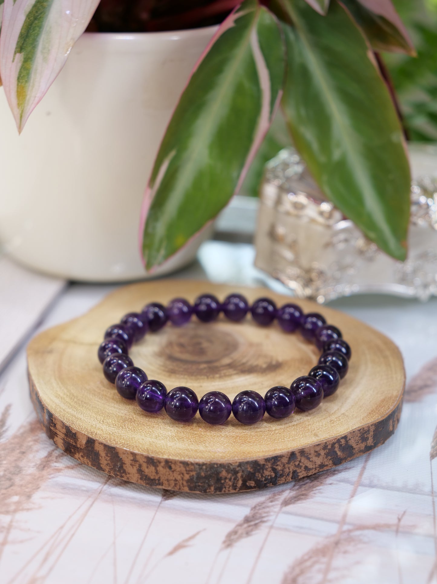 Purple Amethyst 8mm Beaded Natural Gemstone Elastic Bracelet, Genuine Top Grade Gift Jewelry, Men Women Fashion Crystal Energy Jewellery