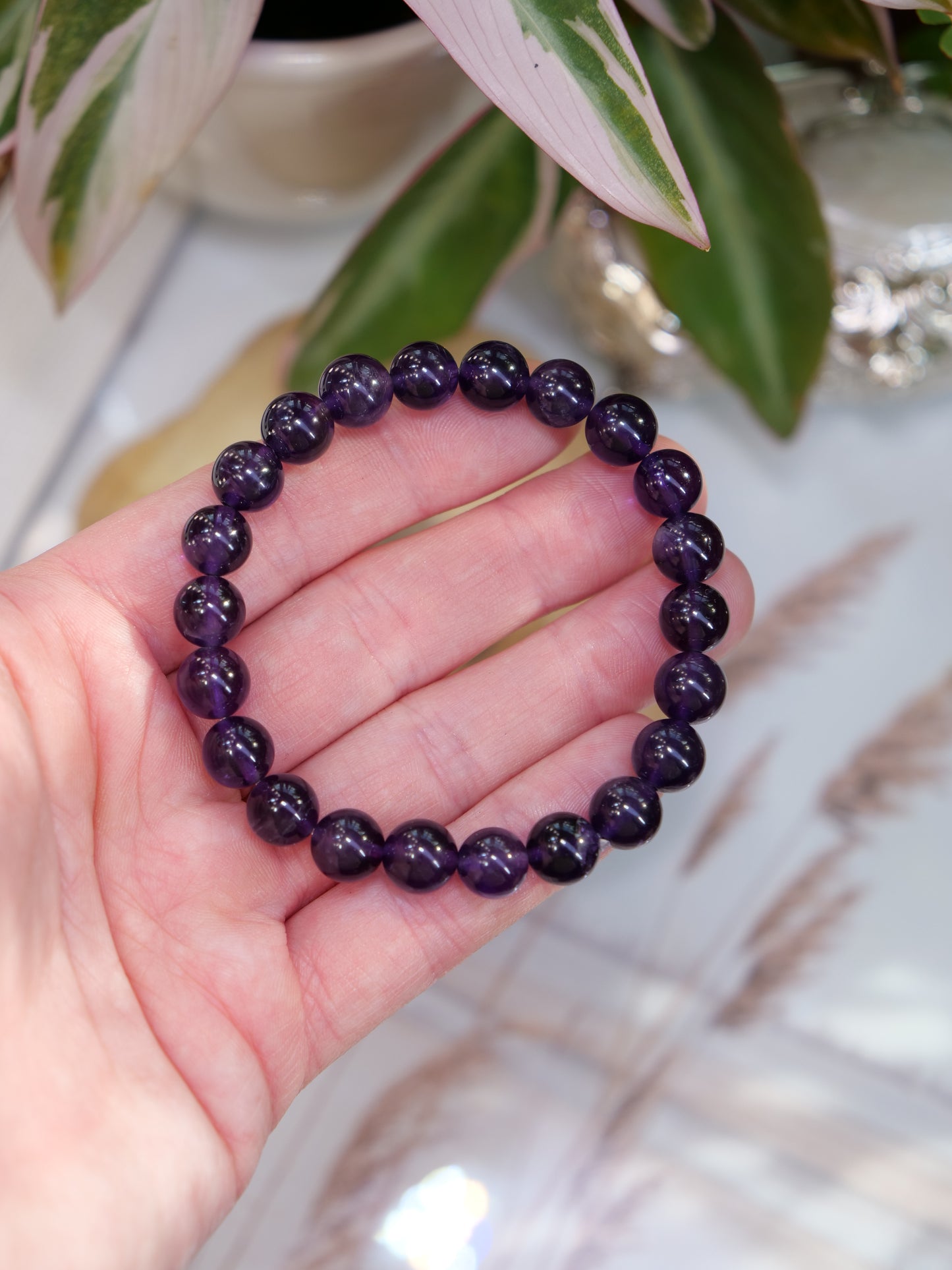 Purple Amethyst 8mm Beaded Natural Gemstone Elastic Bracelet, Genuine Top Grade Gift Jewelry, Men Women Fashion Crystal Energy Jewellery