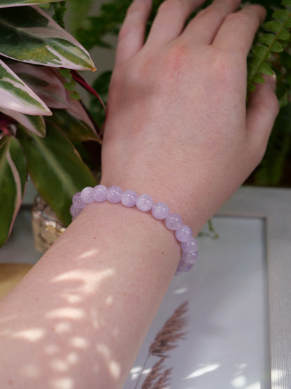 Lavender Amethyst 8mm Beaded Natural Gemstone Elastic Bracelet, Genuine Top Grade Gift Jewelry, Men Women Fashion Crystal Energy Jewellery