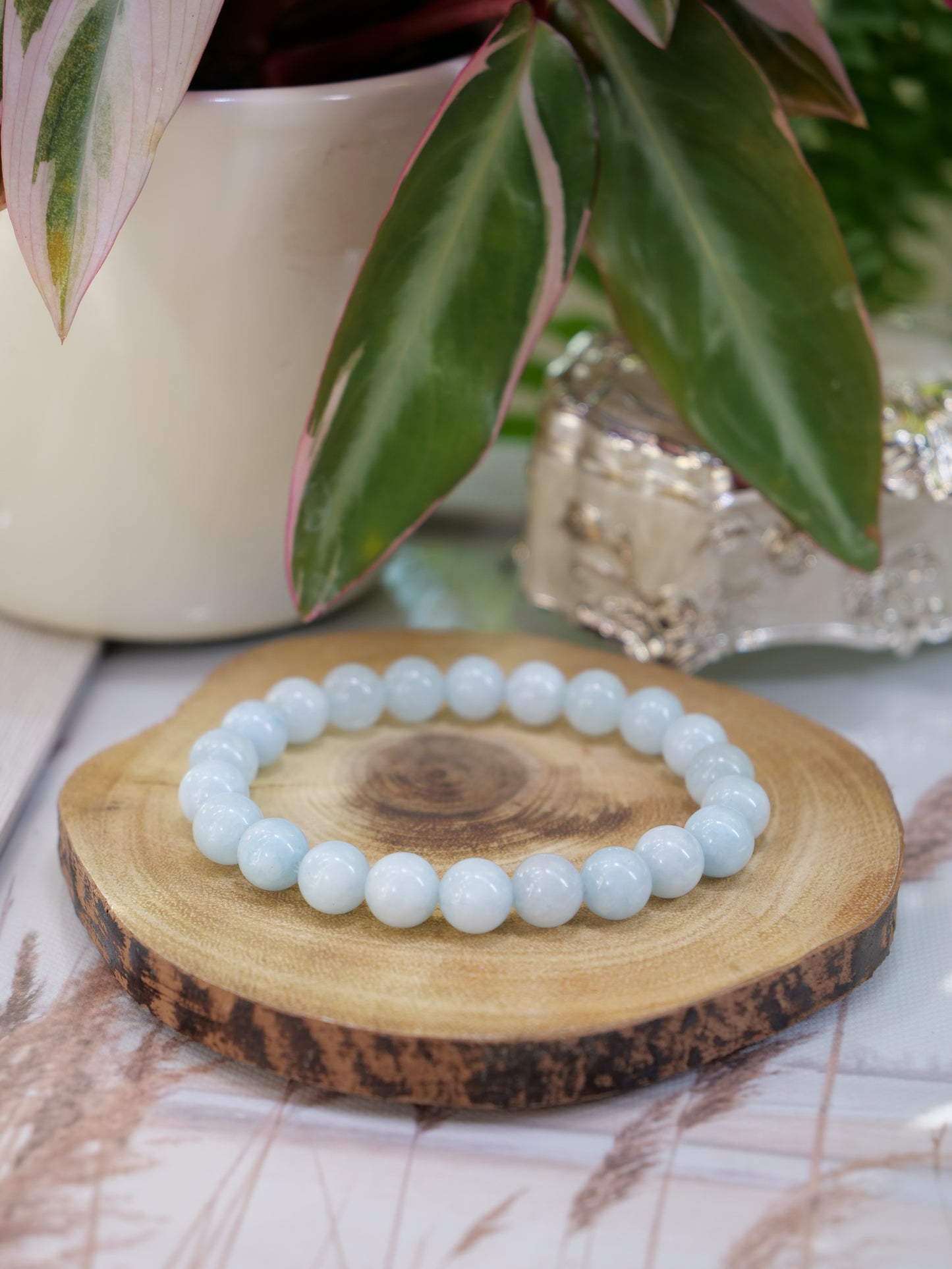 Aquamarine 8mm Beaded Natural Gemstone Elastic Bracelet, Genuine Top Grade Gift Jewelry, Men Women Fashion Crystal Energy Jewellery