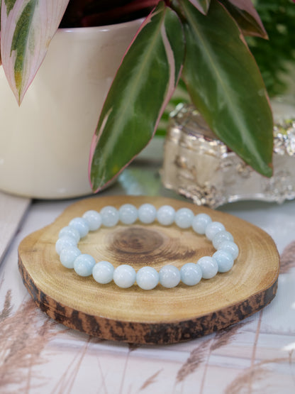 Aquamarine 8mm Beaded Natural Gemstone Elastic Bracelet, Genuine Top Grade Gift Jewelry, Men Women Fashion Crystal Energy Jewellery