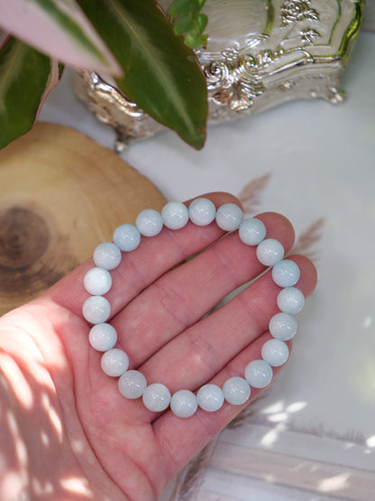 Aquamarine 8mm Beaded Natural Gemstone Elastic Bracelet, Genuine Top Grade Gift Jewelry, Men Women Fashion Crystal Energy Jewellery