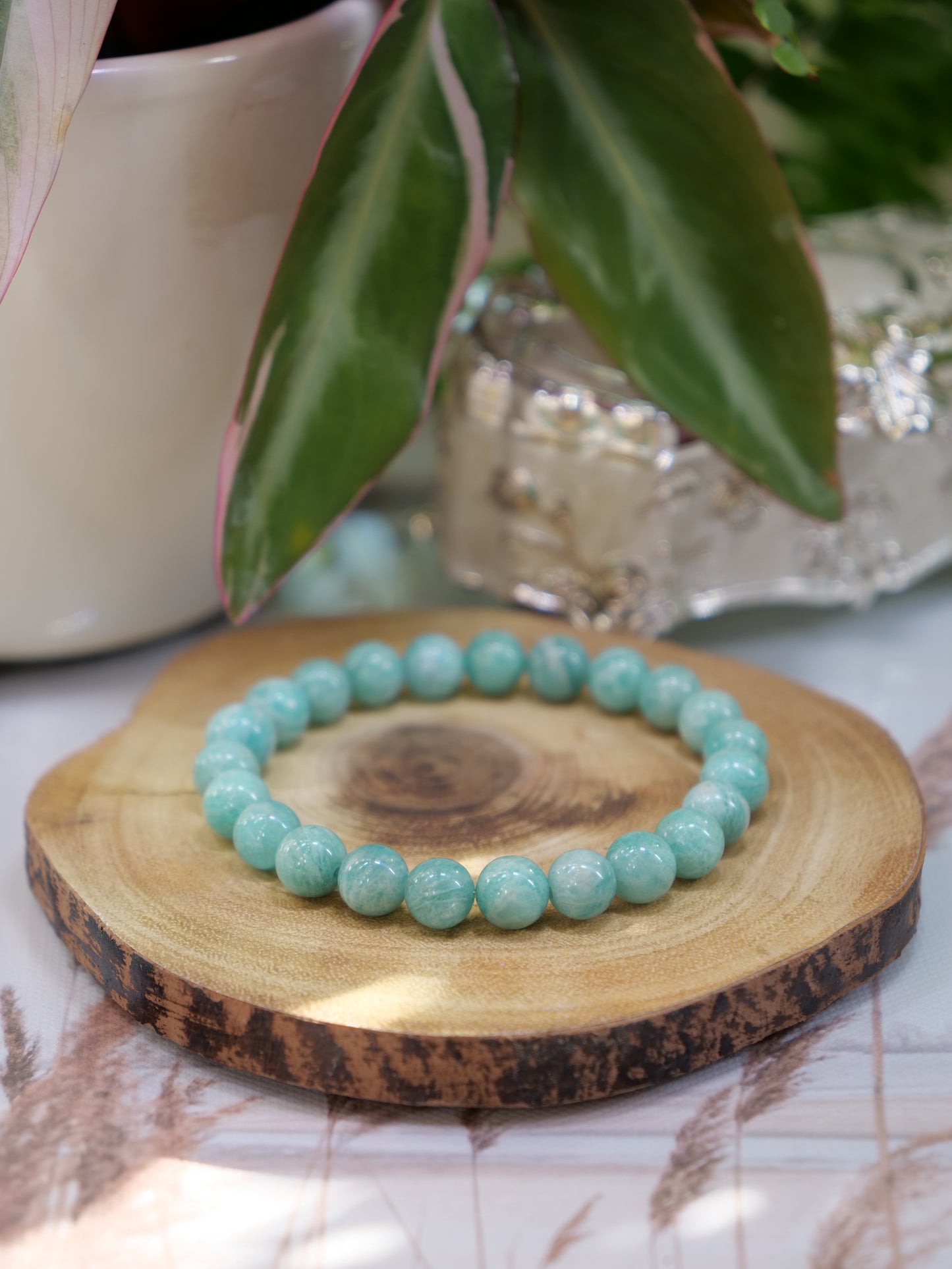 Amazonite 8mm Beaded Natural Gemstone Elastic Bracelet, Genuine Top Grade Gift Jewelry, Men Women Fashion Crystal Energy Jewellery