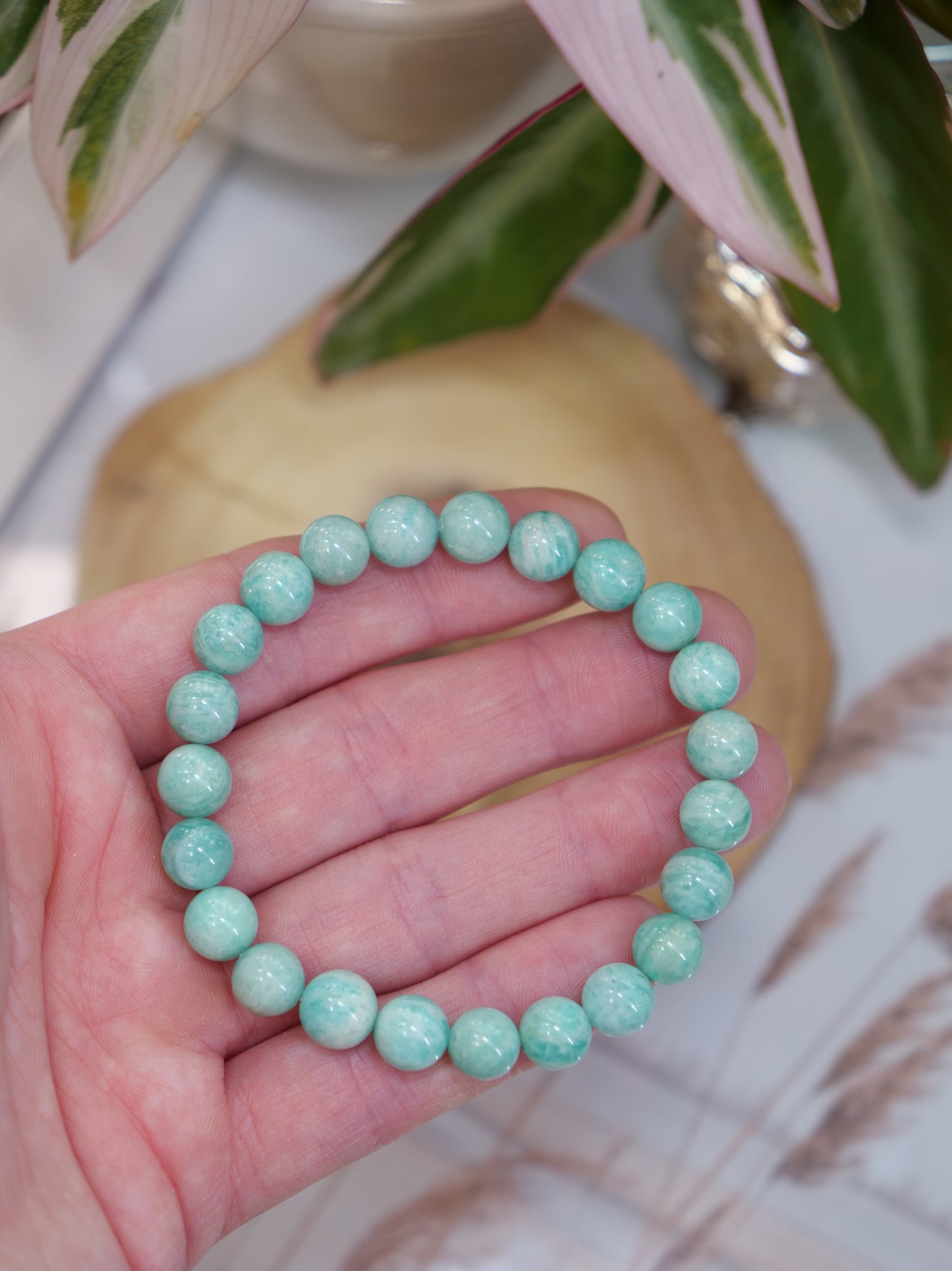 Amazonite 8mm Beaded Natural Gemstone Elastic Bracelet, Genuine Top Grade Gift Jewelry, Men Women Fashion Crystal Energy Jewellery