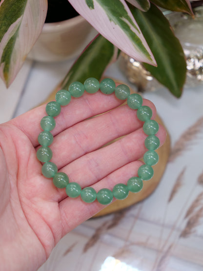 Green Aventurine 8mm Beaded Natural Gemstone Elastic Bracelet, Genuine Top Grade Gift Jewelry, Men Women Fashion Crystal Energy Jewellery