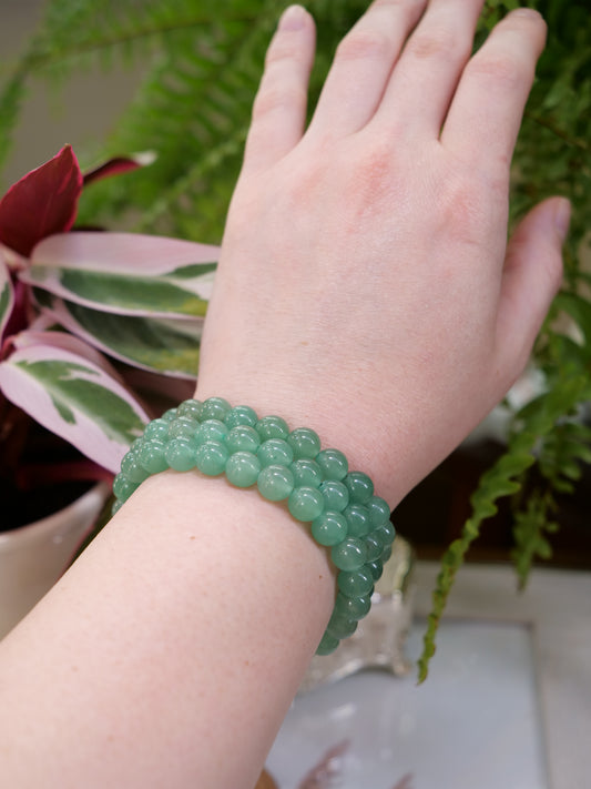 Green Aventurine 8mm Beaded Natural Gemstone Elastic Bracelet, Genuine Top Grade Gift Jewelry, Men Women Fashion Crystal Energy Jewellery