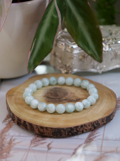 Green Angelite 8mm Beaded Natural Gemstone Elastic Bracelet, Genuine Top Grade Gift Jewelry, Men Women Fashion Crystal Energy Jewellery