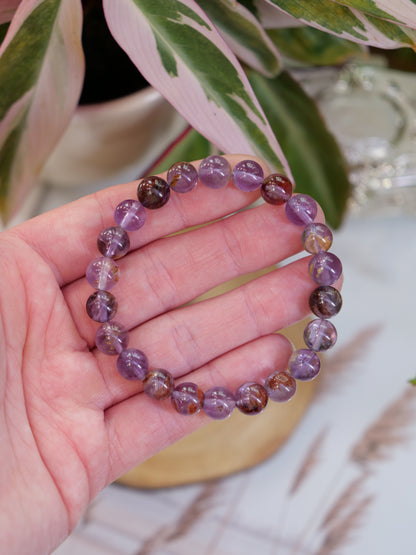 Auralite 23 8mm Beaded Natural Gemstone Elastic Bracelet, Genuine Top Grade Gift Jewelry, Men Women Fashion Crystal Energy Jewellery