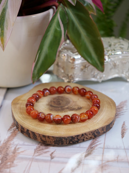 Red Banded 8mm Beaded Natural Gemstone Elastic Bracelet, Genuine Top Grade Gift Jewelry, Men Women Fashion Crystal Energy Jewellery