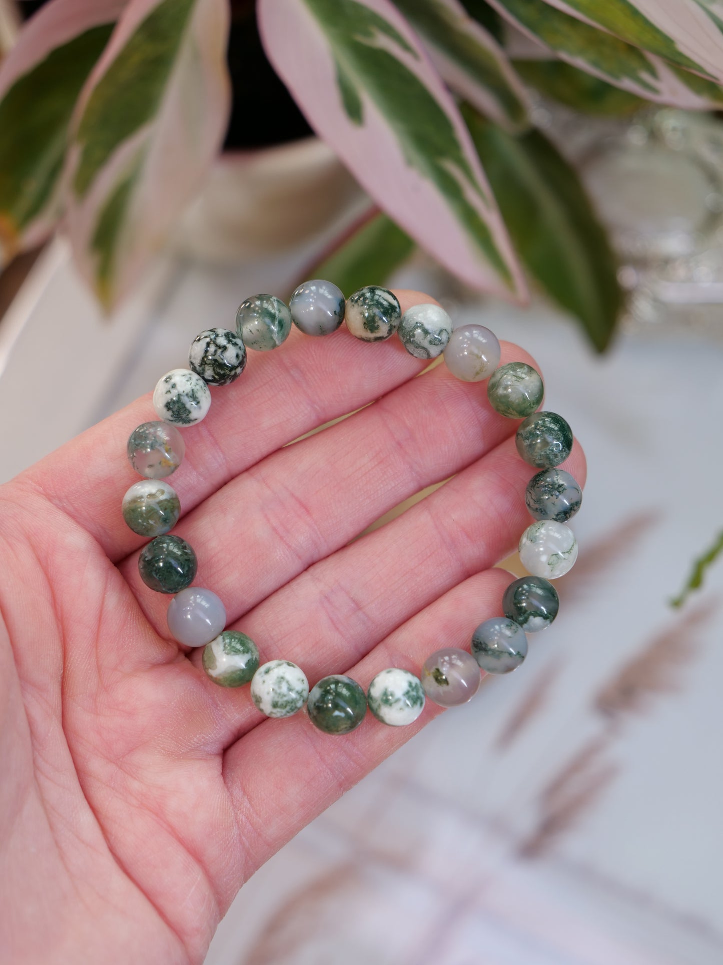 Tree Agate 8mm Beaded Natural Gemstone Elastic Bracelet, Genuine Top Grade Gift Jewelry, Men Women Fashion Crystal Energy Jewellery