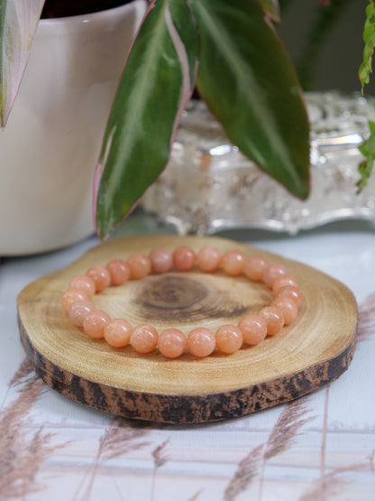 Orange Calcite 8mm Beaded Natural Gemstone Elastic Bracelet, Genuine Top Grade Gift Jewelry, Men Women Fashion Crystal Energy Jewellery