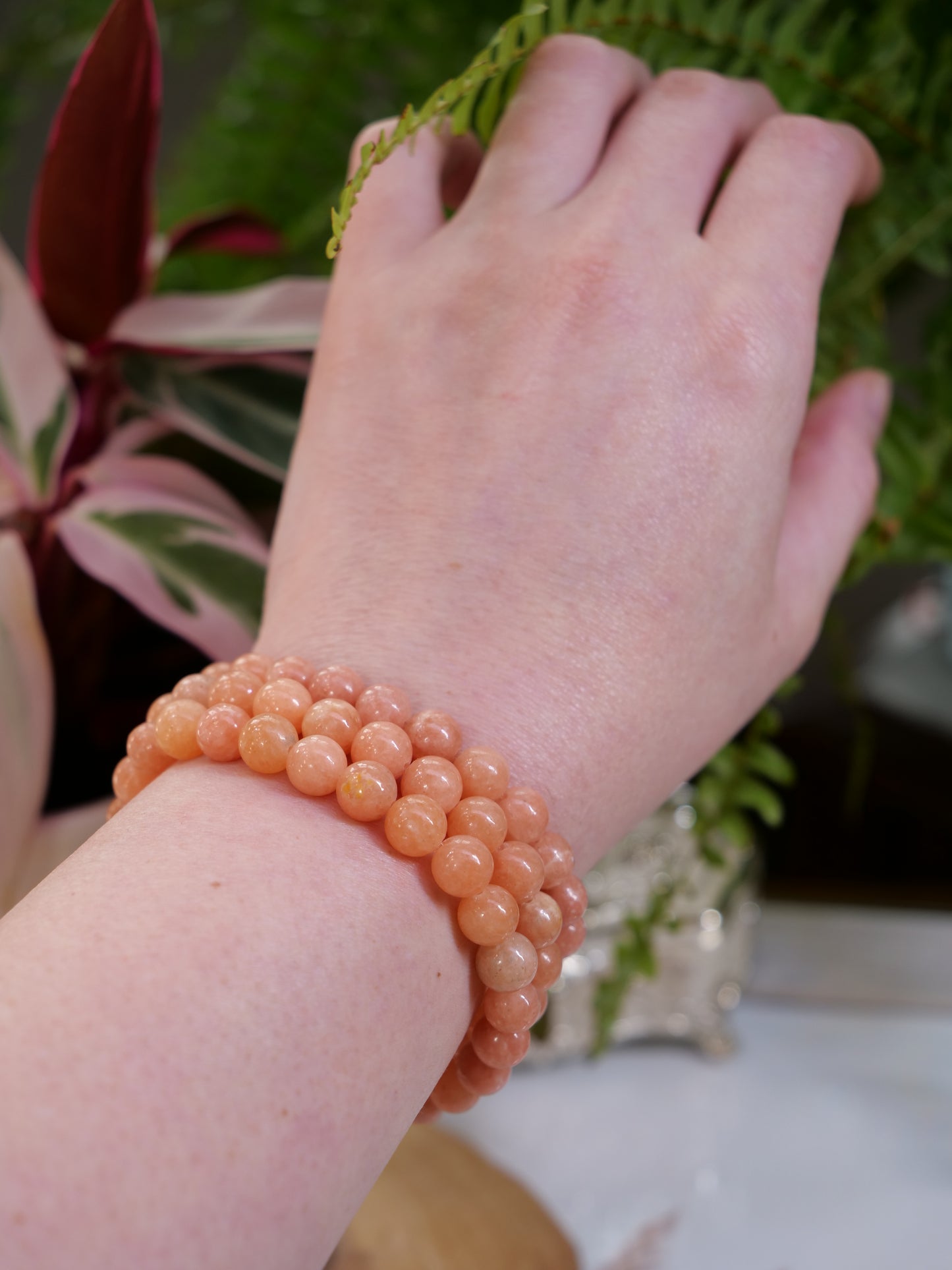 Orange Calcite 8mm Beaded Natural Gemstone Elastic Bracelet, Genuine Top Grade Gift Jewelry, Men Women Fashion Crystal Energy Jewellery