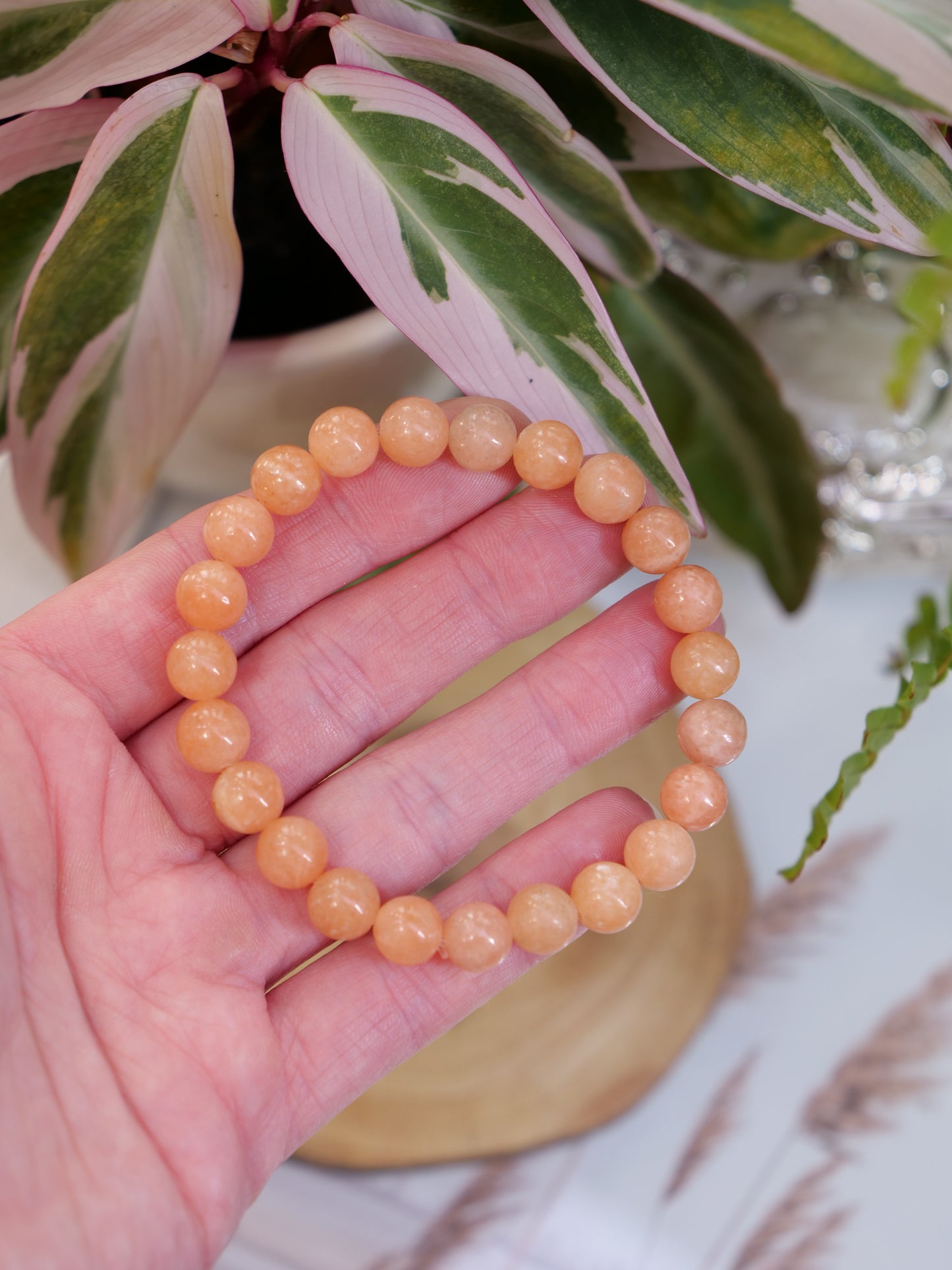 Orange Calcite 8mm Beaded Natural Gemstone Elastic Bracelet, Genuine Top Grade Gift Jewelry, Men Women Fashion Crystal Energy Jewellery