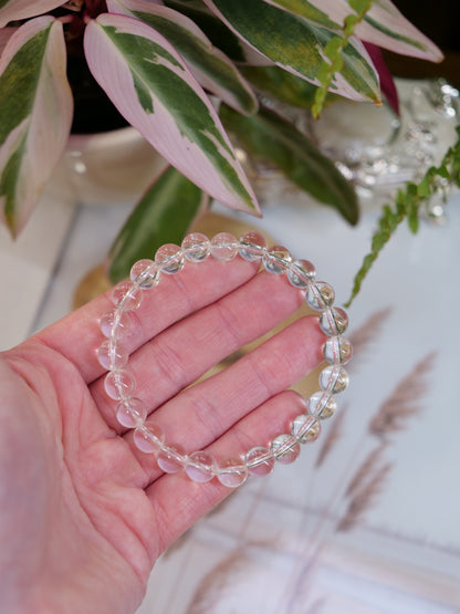 Crystal Quartz 8mm Beaded Natural Gemstone Elastic Bracelet, Genuine Top Grade Gift Jewelry, Men Women Fashion Crystal Energy Jewellery