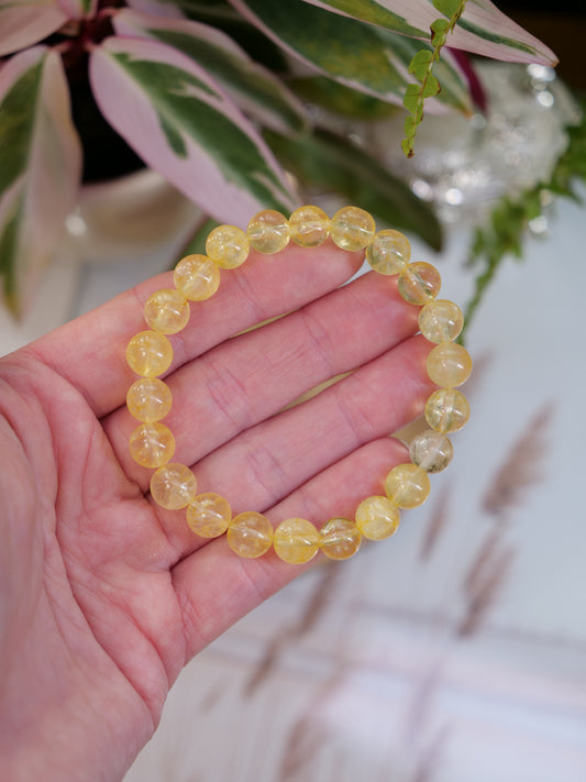 Citrine 8mm Beaded Natural Gemstone Elastic Bracelet, Genuine Top Grade Gift Jewelry, Men Women Fashion Crystal Energy Jewellery